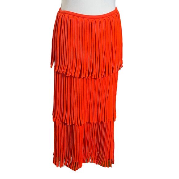 Proenza Schouler Fringe Midi Skirt Women’s Size Large Orange Knit Tiered Runway - Picture 5 of 9